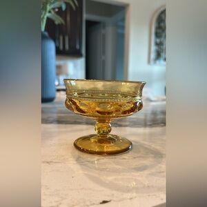 Vtg Indiana Glass Amber Kings Crown Thumbprint Footed Sherbet/Champagne Set 4